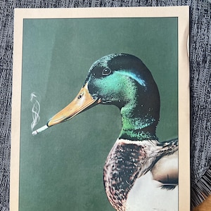 Mallard Smoking a Cigarette Vintage Poster Art Funny Duck Retro Whimsical  Print Cabin Wall Decor Outdoor Sports Hunter Illustration
