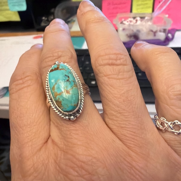 Kingman Turquoise Sterling Silver Ring - Southwest Boho Gemstone - Etsy