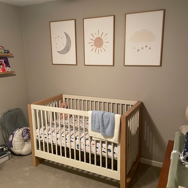 Neutral Cloud Moon and Sun Set of 3 Prints, Boy Nursery Decor ...