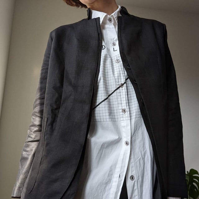 【試着のみ】deres linen jacket black デレス リネン Black 100% linen blazer, Black - Sisley