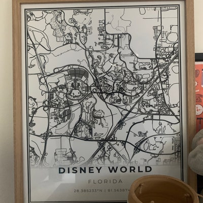 Disney World Map Print, Florida FL USA Map Art Poster, Kissimmee City ...
