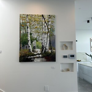 オリジナルの白樺の木の油絵：緑の森の風景画 - Etsy 日本