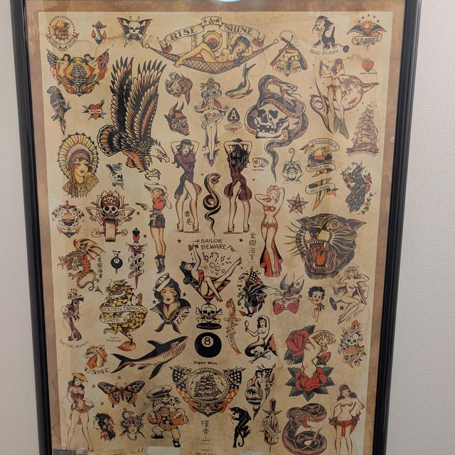 Sailor Jerry Tattoo Flash Design (style A) Wall Art Home Decor