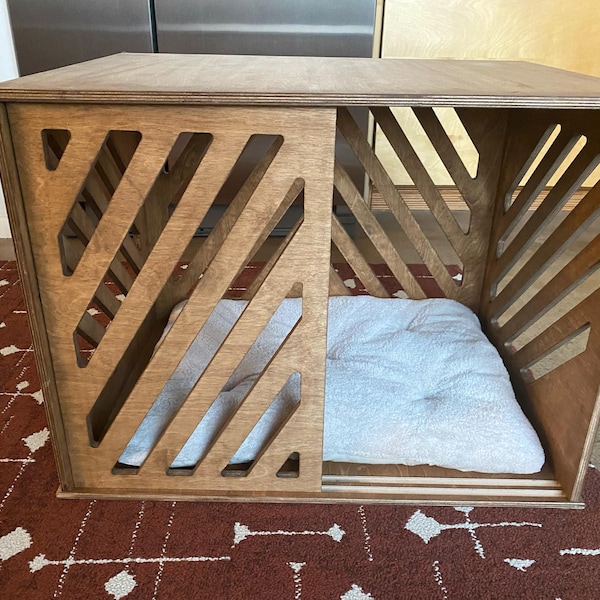 Wood Dog Crate, Wooden Dog Bed, Dog House, Modern Indoor Dog Crate, Dog ...