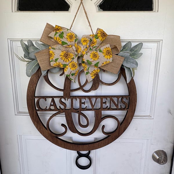 Last Name Door Sign Initial Door Wreath Personalized Front Door Family ...