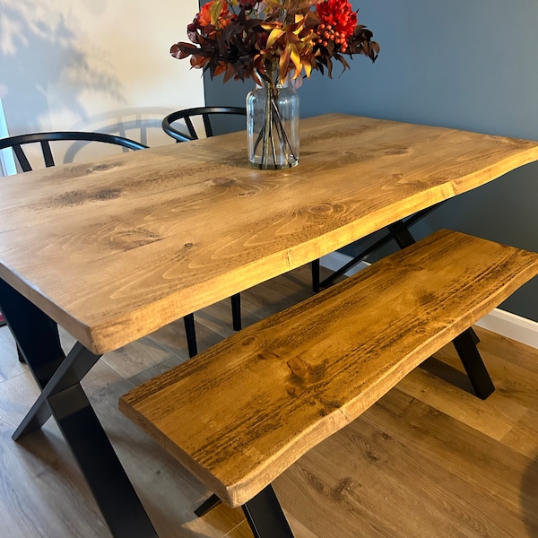 Firsby XF Live Edge Dining Table Rustic Solid Wood Industrial Steel ...