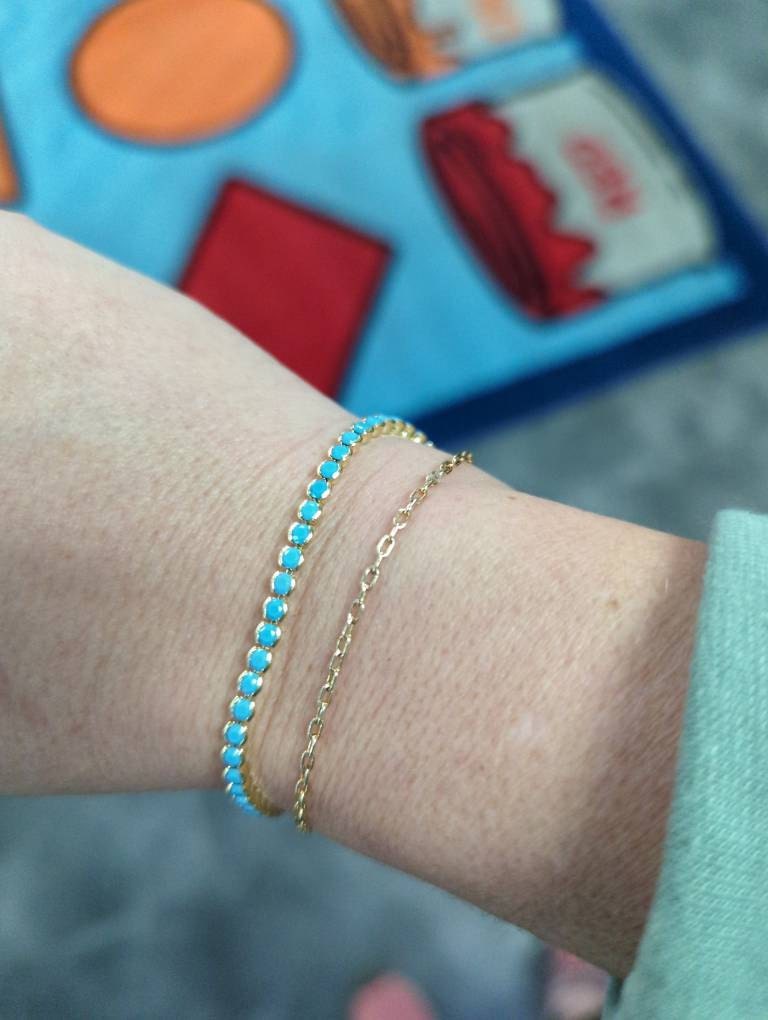 Turquoise Bracelet, Turquoise Tennis Bracelet, Dainty Bracelet, Turquoise Jewelry, Gift for Her, Minimalist Bracelet, Gold Tennis Bracelet