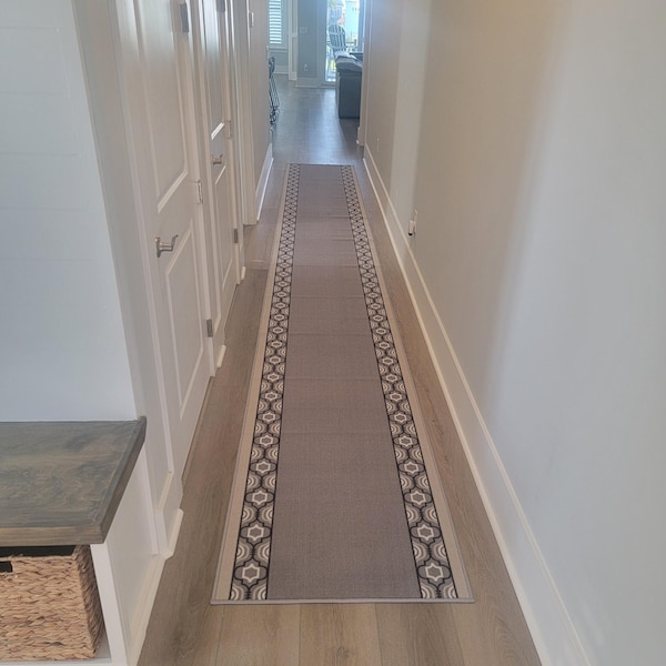 Custom Size Floral Black Rug Runner – Low Pile Berber Style, Anti-Slip Machine Washable 2 thumbnail image