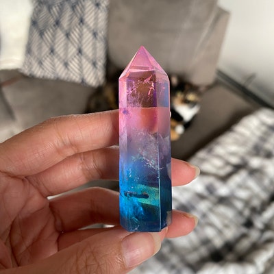 Blue and Pink Cotton Candy Aura Quartz Crystal Tower Point - Etsy