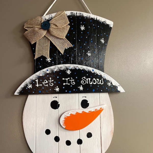 Let It Snow SNOWMAN SIGN Grooved Wood Hanging Hanger Plaque Winter Door ...