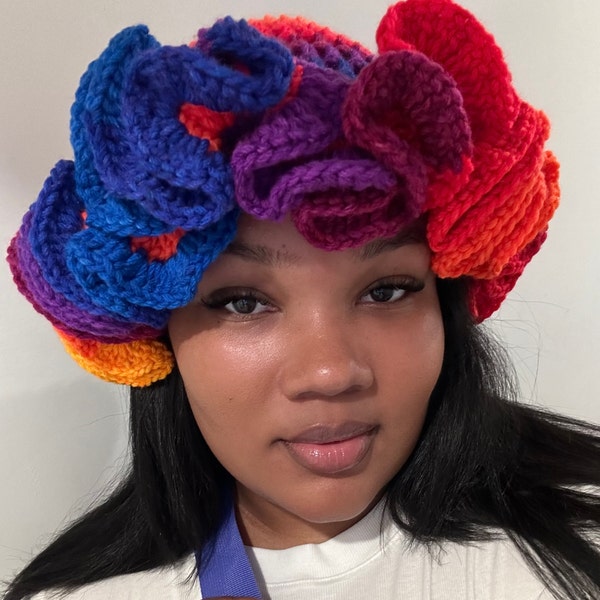Handcrafted Crochet Ruffle Ruffle Hat- Rainbow - Etsy