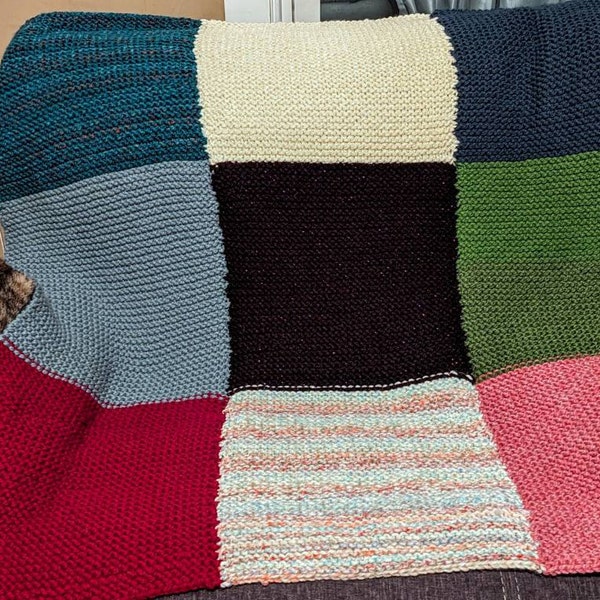 Knitting Pattern / Easy Color Block Blanket / Modern Patchwork Blanket ...