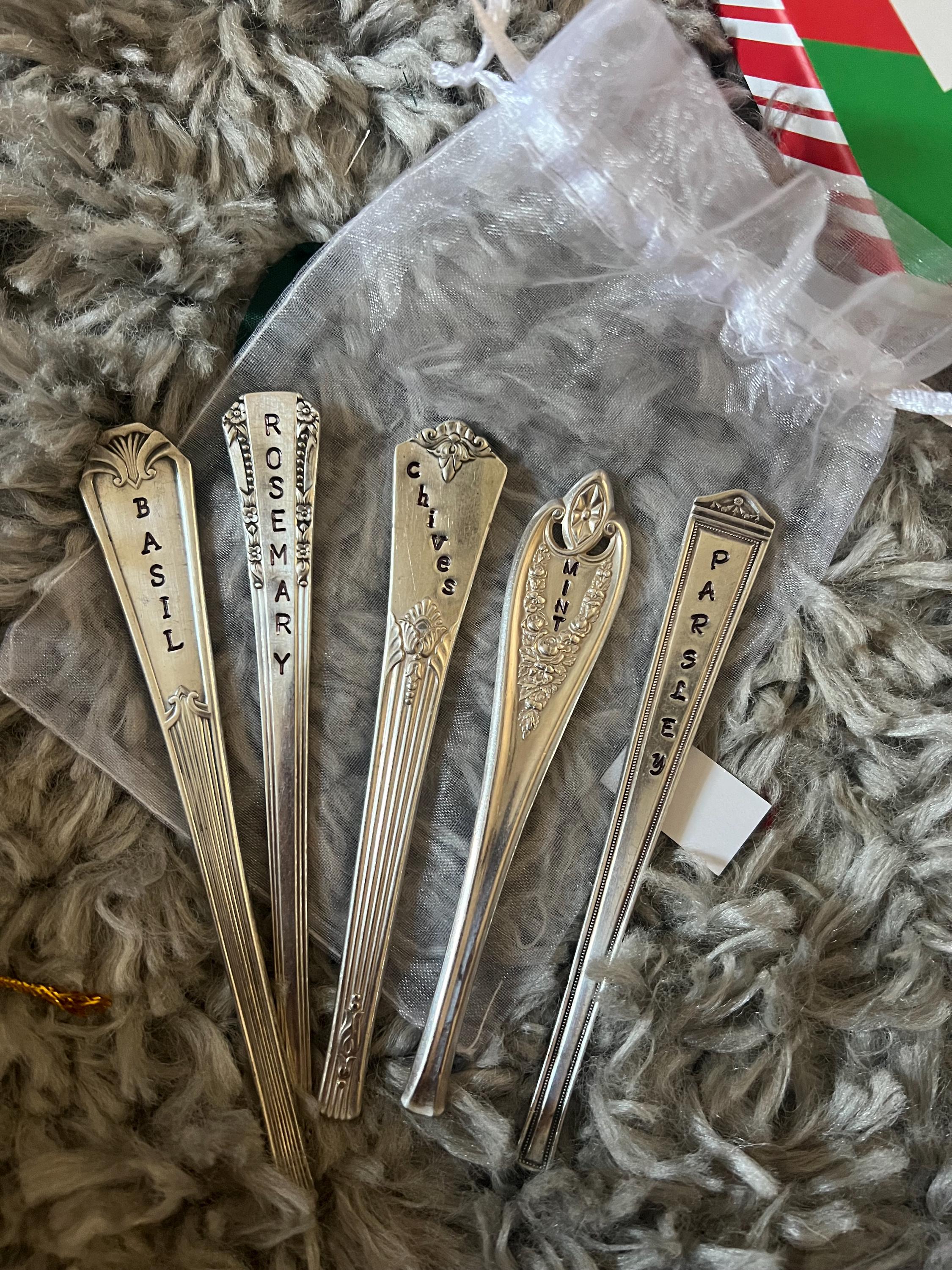 Handmade garden marker Set of 5 Herb marker Vintage upcycled Christmas Garden stakes Spring gift basket Mother’s Day gifts for her Plants