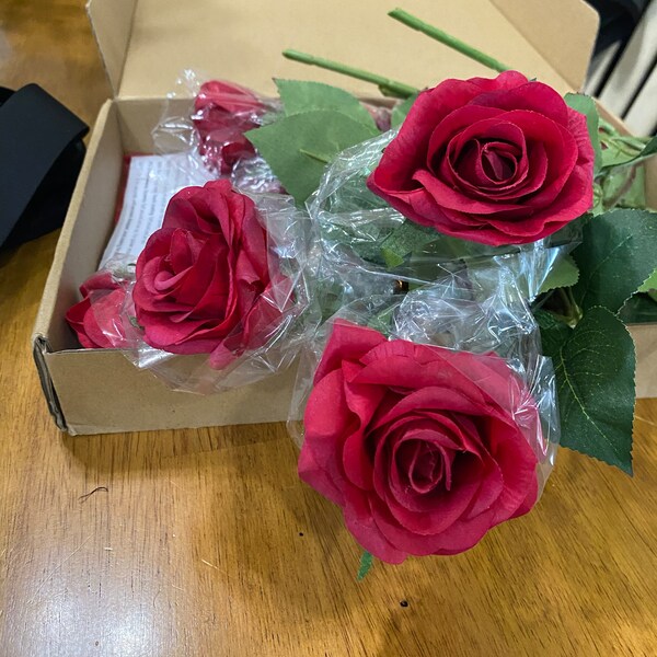 Dark Red Real Touch Roses Silk Artificial Flowers ‘petals Feel and Look ...