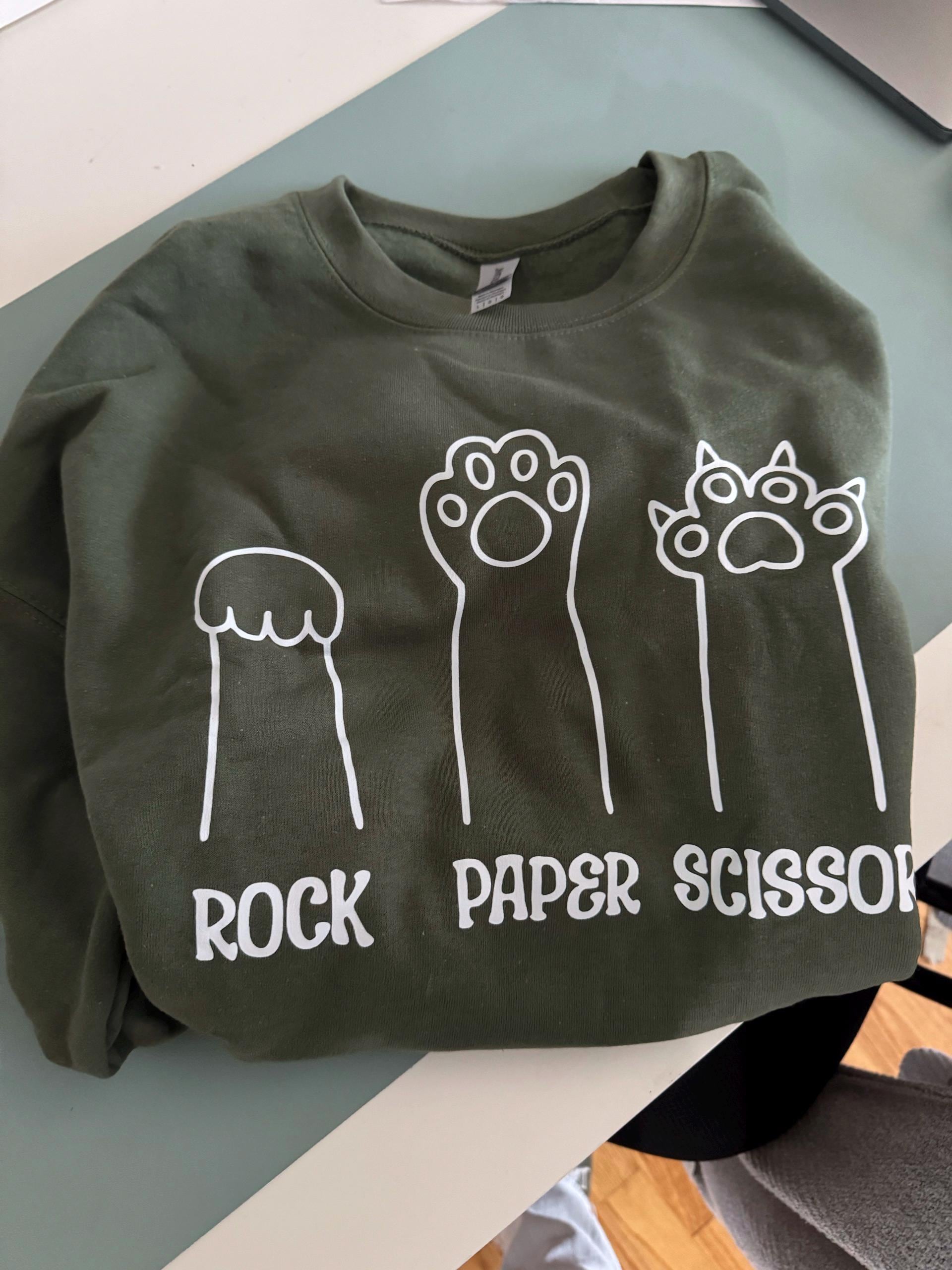 Rock Paper Scissors Sweatshirt, Funny Cat Paw Shirt, Unisex Crewneck Shirt for Cat Lover, Cat Owner Shirt, Cat Paws Shirts, Gift for Cat Mom