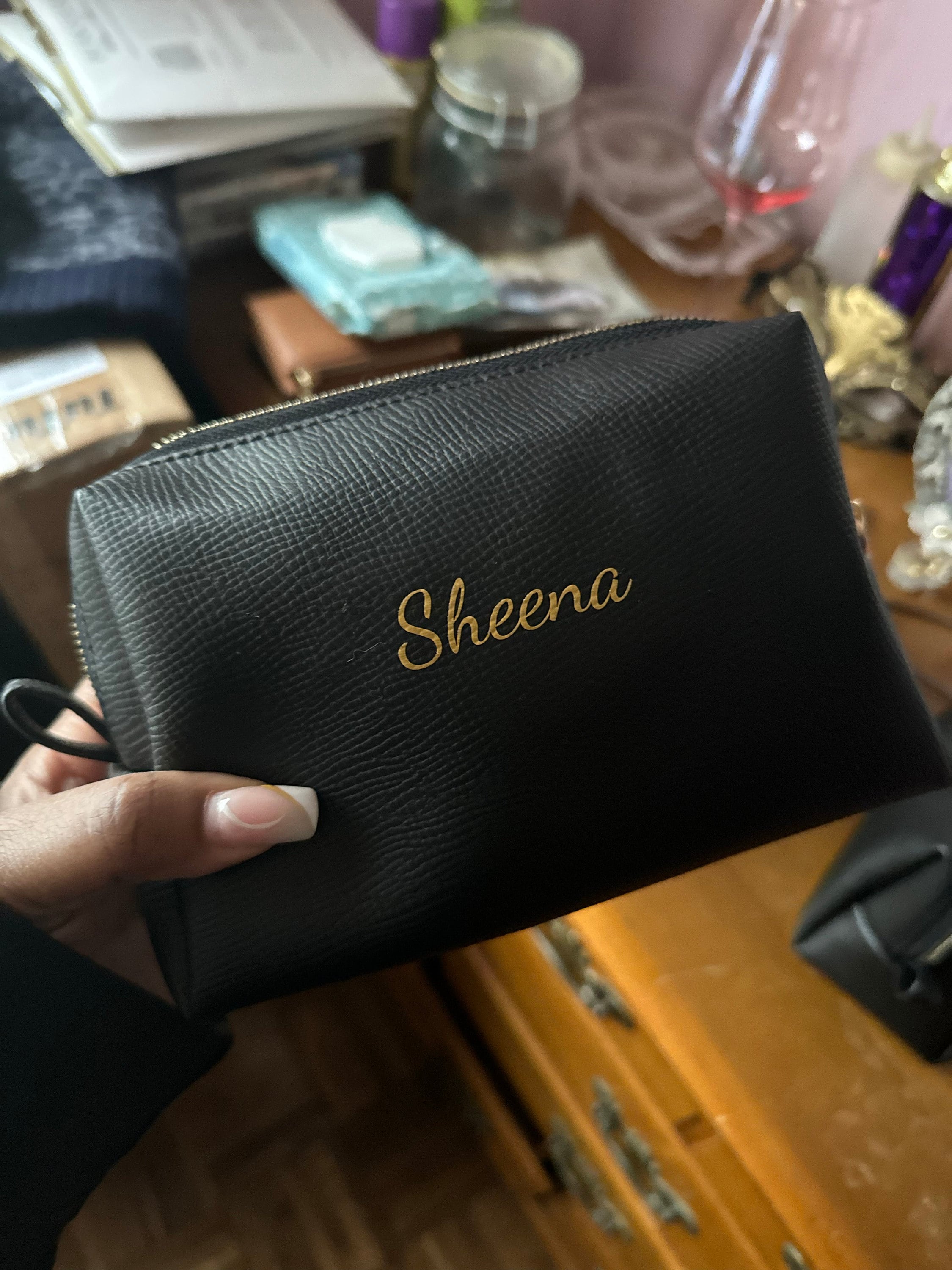 Damentasche personalisiert, Schminktasche mit Handgelenk, Monogrammtasche, Initialentasche, personalisierte Kulturtasche, Dopp Kit für Frauen, Kosmetik organizer