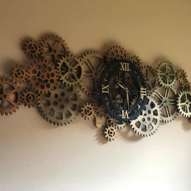 Wmkox8yii Steampunk Clock With Movement Gears Home Decor Rotating