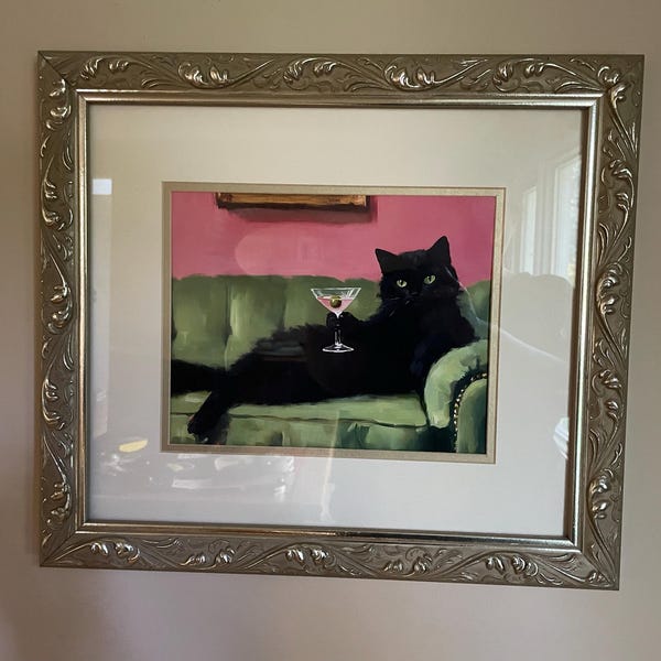 Retro Black Cat Martini Wall Art Bar Cart Decor Cocktail Art Bar Decor ...