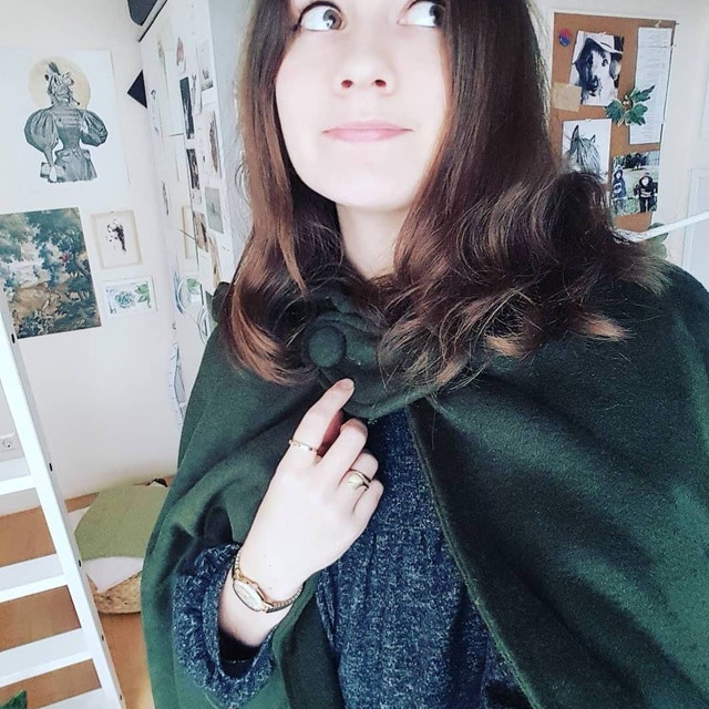 Green Hooded Wool Coat ,wool Cloak Cape, Wool Women Wool