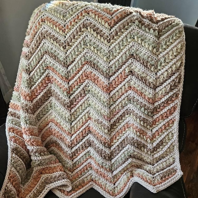 A customer's finished Wheat Stitch Ripple Blanket Crochet Pattern with Video Tutorial