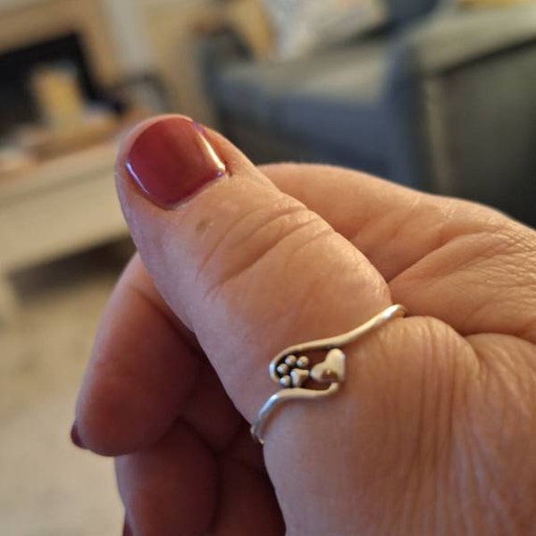 Handcrafted Ring with Paw and Heart