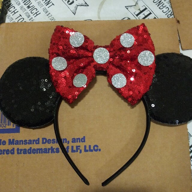 8-Pack Minnie Mickey Mouse Ears Headbands – Black Red Polka Dot Bow – Party Favors