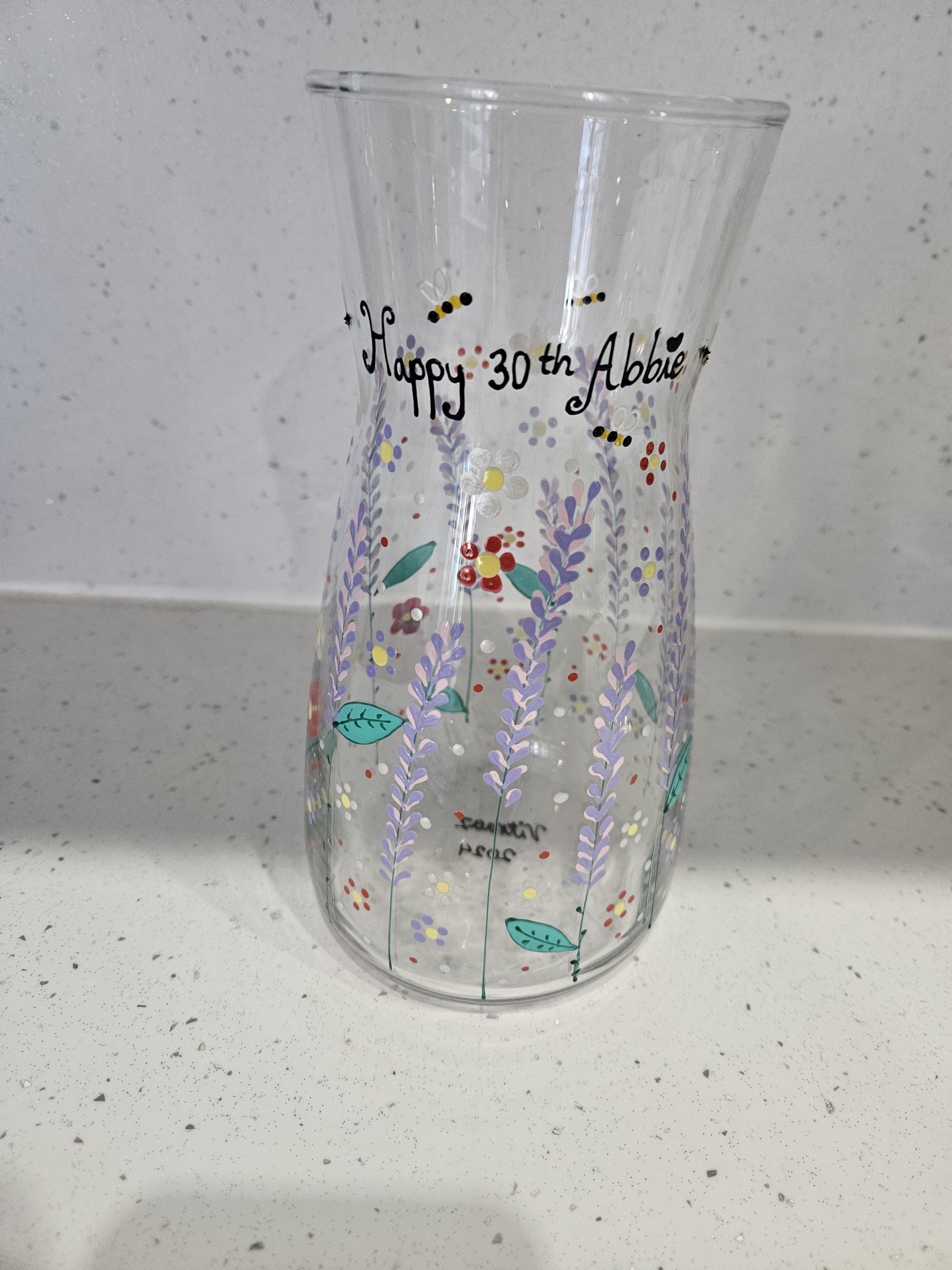 Hand painted flower garden vase, glass floral carafe, can be personalised, wedding gift, birthday, housewarming, anniversary, mother’s day