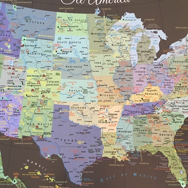 Personalized Detailed USA National Parks Map, Camper Travel