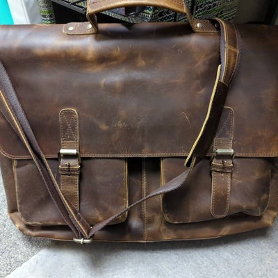 Handmade Buffalo Leather Messenger Cross-body Laptop Bag Office Handbag ...