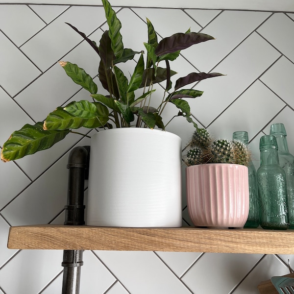 White Ribbed Cylindrical Ceramic Planter / House Plant Pot / Various ...