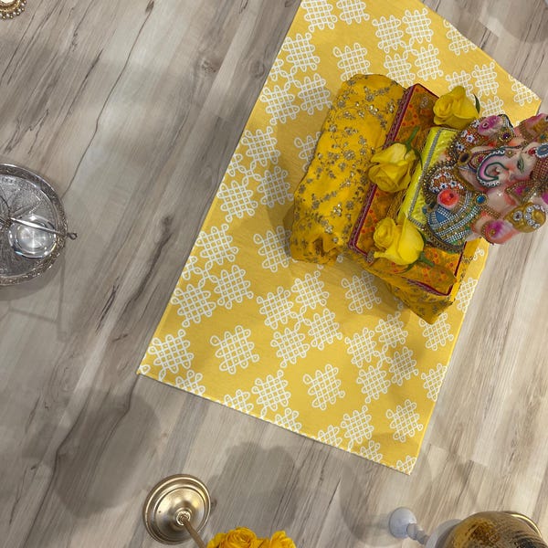 Pooja Decoration, Rangoli Mat Yellow Area Rug, Haldi Decor, Mandir Mat ...