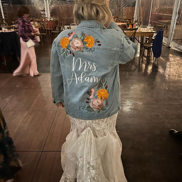 Custom Embroidered Denim Jacket: Red Roses Bridal Jean Jacket - Etsy