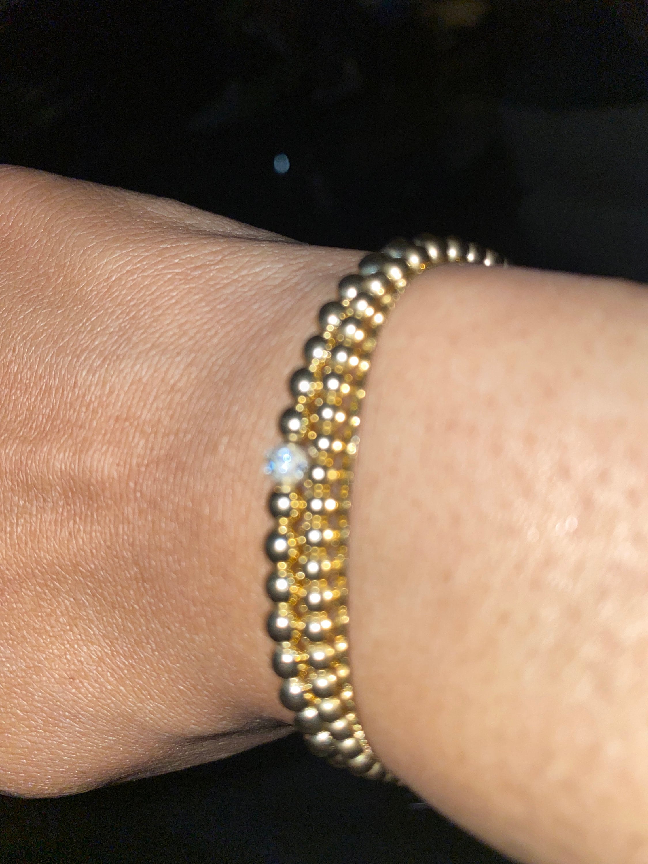 14k Yellow Gold Beaded Bracelet 14K Gold Bead Bracelet Shiny Gold