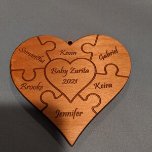 Personalized Wooden Heart Puzzle Design Christmas Ornament 