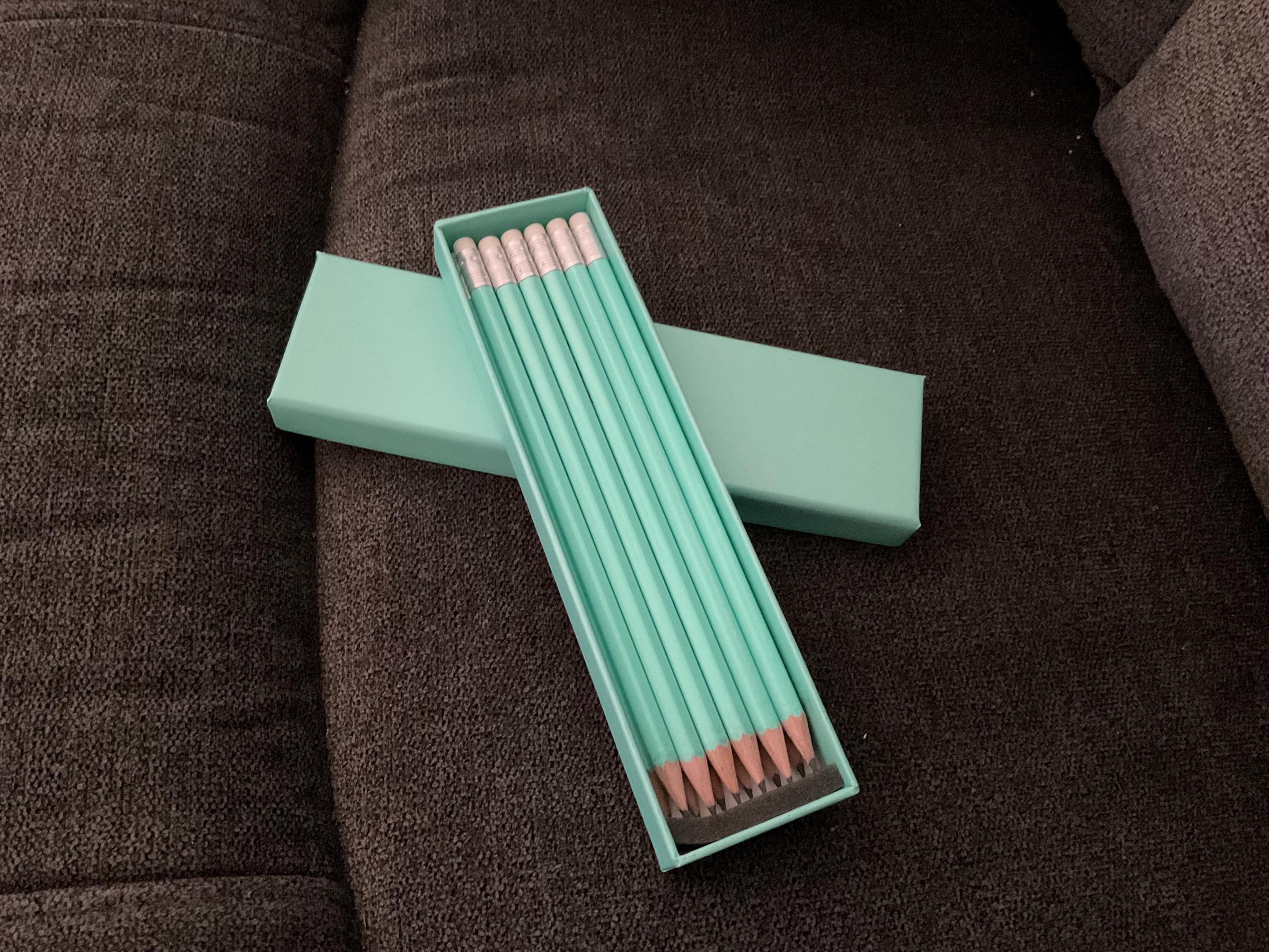 12 High Quality Personalised Pencils in a Box -Printed with Name - AQUAMARINE (plus other colours) New Colour