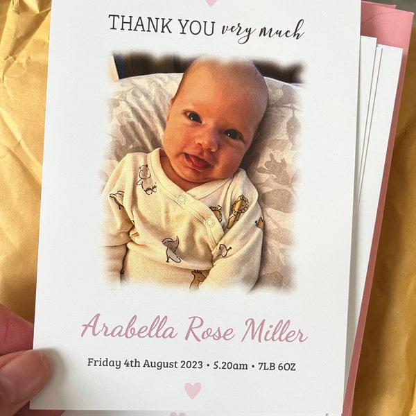Personalised New Baby Thank You Cards Photo Birthday Thank You Notes ...