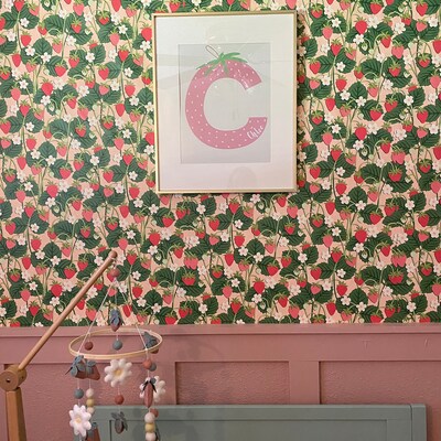 Personalized Initial Strawberry Name Print, Bedroom Printable Kids Wall ...