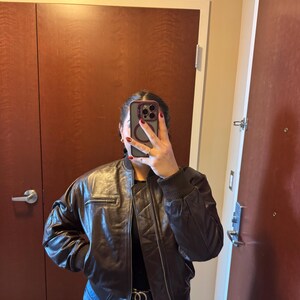 Women's Handmade Vintage 90s Brown Leather Bomber Jacket Crop Fit