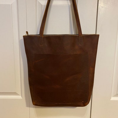 Tall Vintage Brown Leather Tote 14H X 11 W, Work and Travel Leather Bag ...