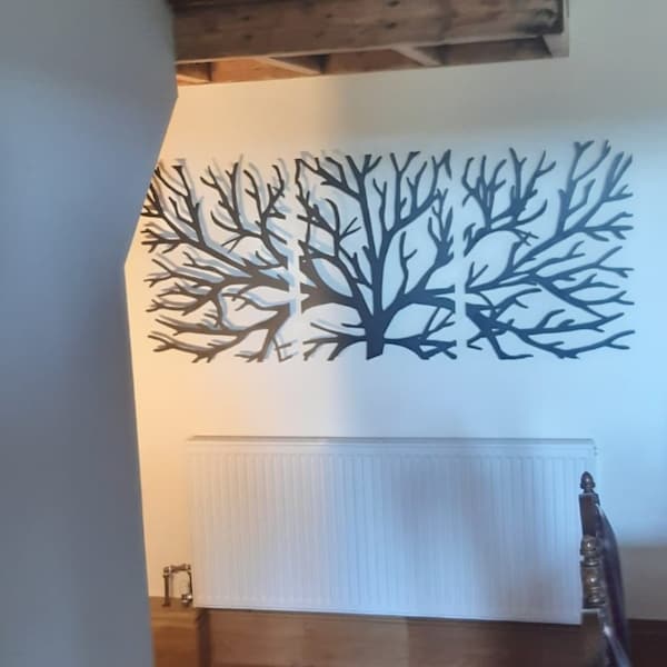 Metal Wall Art Decor 3D Sculpture 3 Piece Tree Brunch Modern Fireplace ...