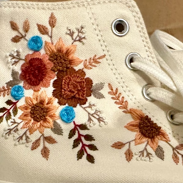 Wedding Converse for Bride, Fall Rustic Flower Embroidered Converse ...
