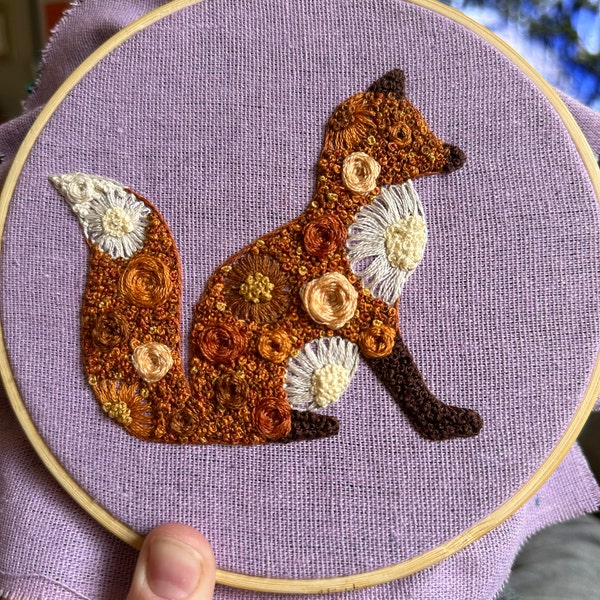 Floral Fox Hand Embroidery Pattern and Stitch Guide | Woodland Animal ...
