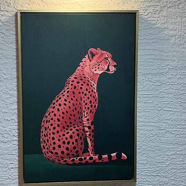 Pink Cheetah on Green Art Print, Emerald Green Modern Art, Animal