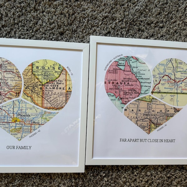 Custom Heart Map Personalized Heart Map Print: 1-6 Locations,