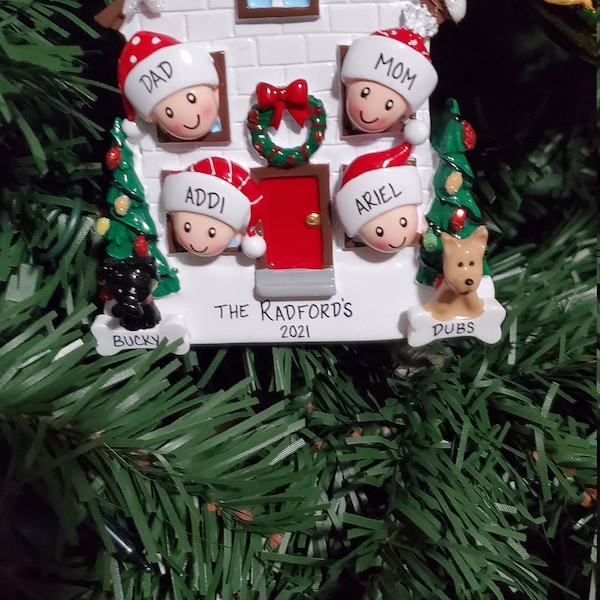 Personalized Family of 4 Home Ornament With 2 Dogs or Cats Added -4 ...