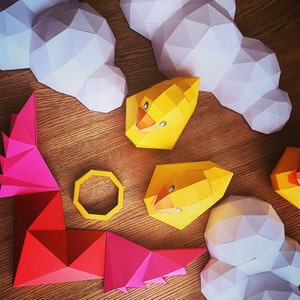 Clouds and Sun Papercraft 3D DIY Low Poly Wall Decor - 2 Templates ...