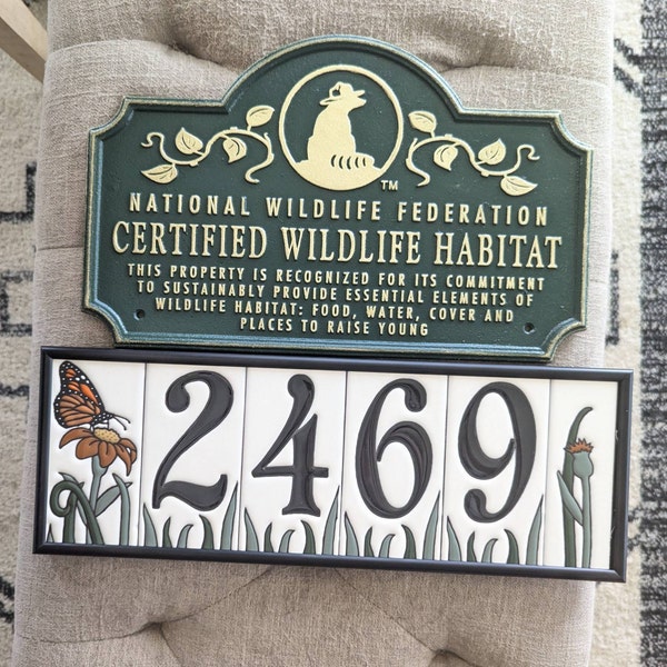 House Numbers Butterfly Tiles Ceramic Framed Set - Address Tiles ...