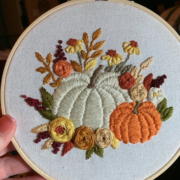 PDF Pattern+ Video Tutorial/pumpkin Among the Flowers-hand Embroidery ...
