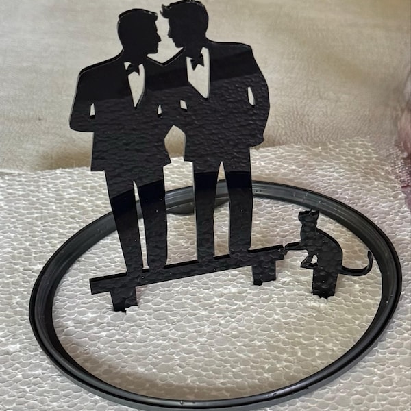 Custom Gay Wedding Cake Topper - Mr & Mr Dog Silhouette Acrylic Rustic Topper With Personalization