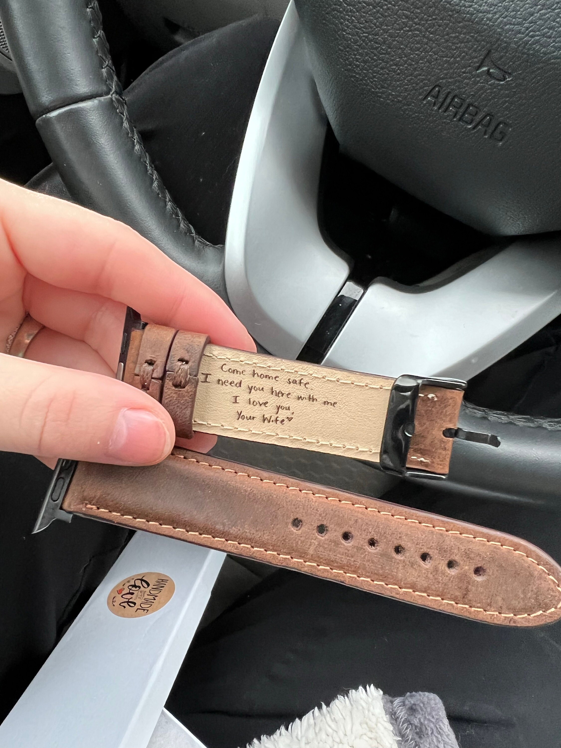 Vatertagsgeschenk vom Sohn, Apple Leder Uhrenband, personalisiert, Ihre Handschrift eingraviert, Geschenk für Ehemann, Jubiläumsgeschenk, Geschenk für Ihn